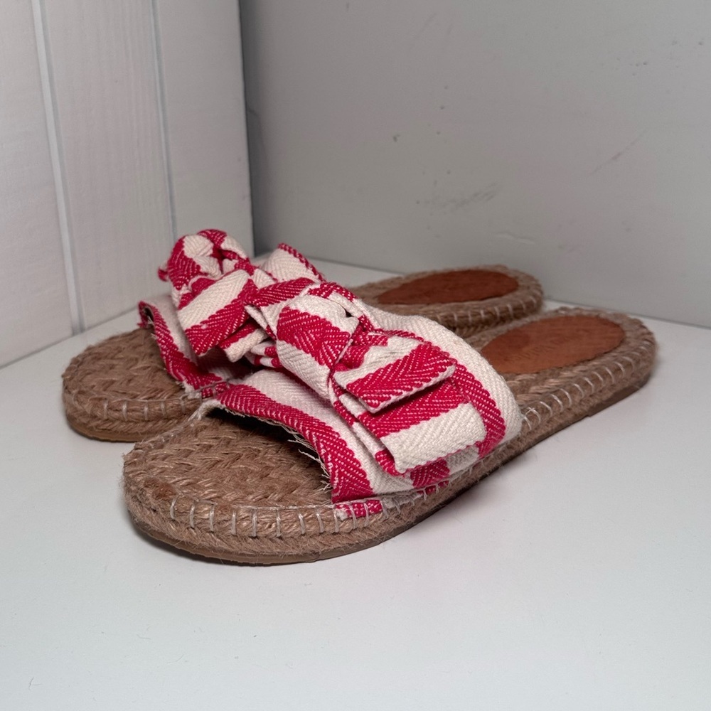 Ethan Valdes Red and White Slide Sandals